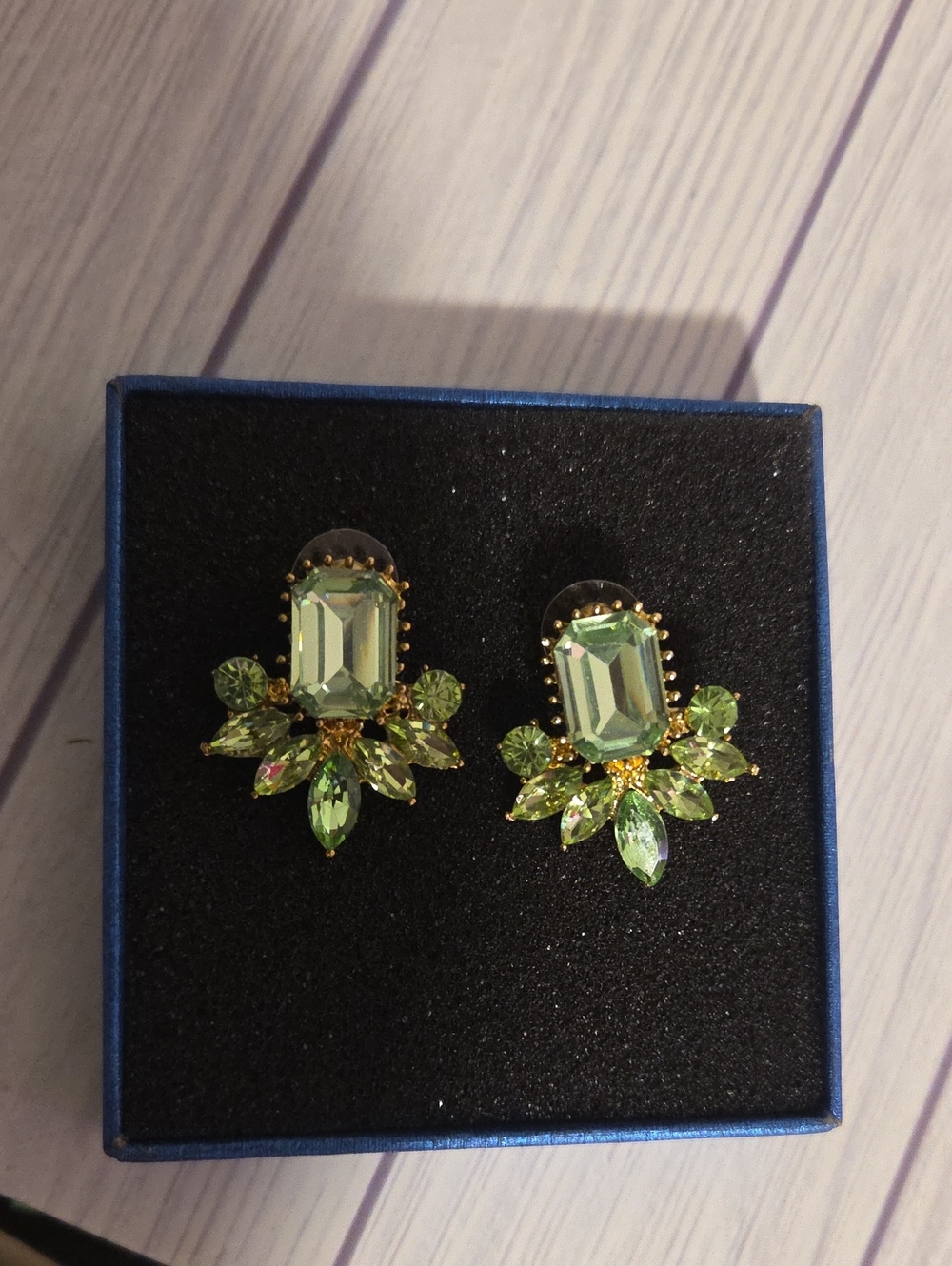 Green Crystal Cluster Stud Earrings